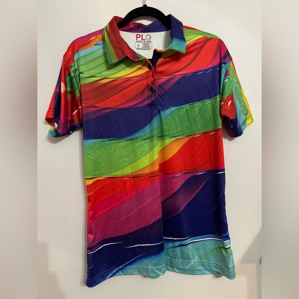 PLG Golf Men’s Polo Shirt Size Large Multicolor Wave Stripe Print